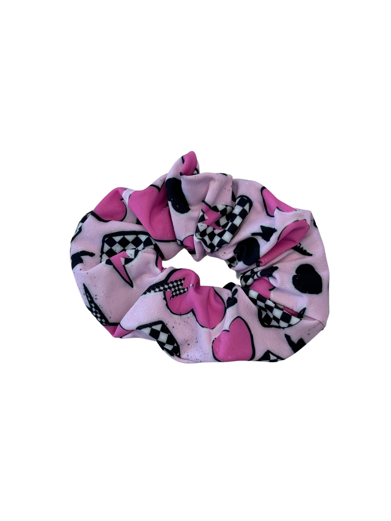 Pink Retro Checker Heart Scrunchie