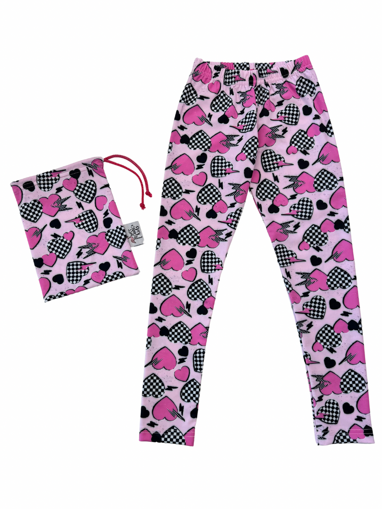 Girl Pink Retro Checker Heart Legging