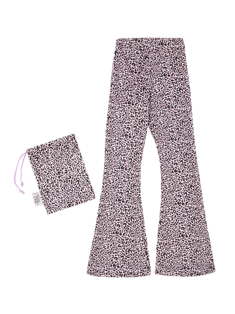 Girl Blush Leopard Velvet Bell Bottoms Leggings