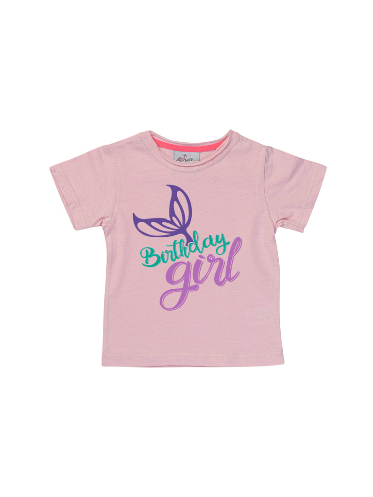 Pink Birthday Girl T-Shirt with Mermaid Tail