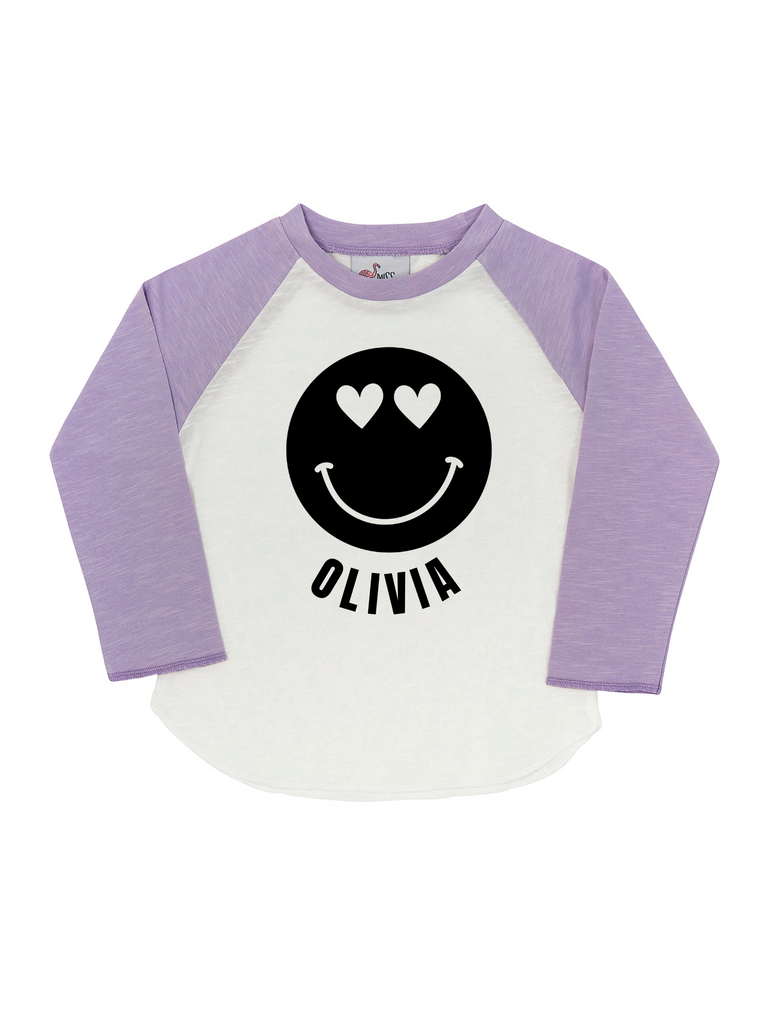 Girl Lilac Smiley Face Personalised Long Sleeve Shirt