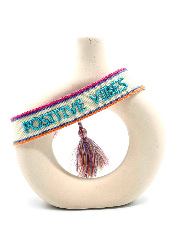 Girl Positive Vibes Statement Bracelet Woven, Embroidered