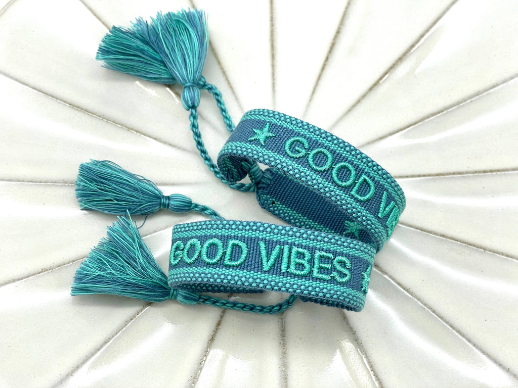 Girl Good Vibes Statement Bracelet Woven, Embroidered
