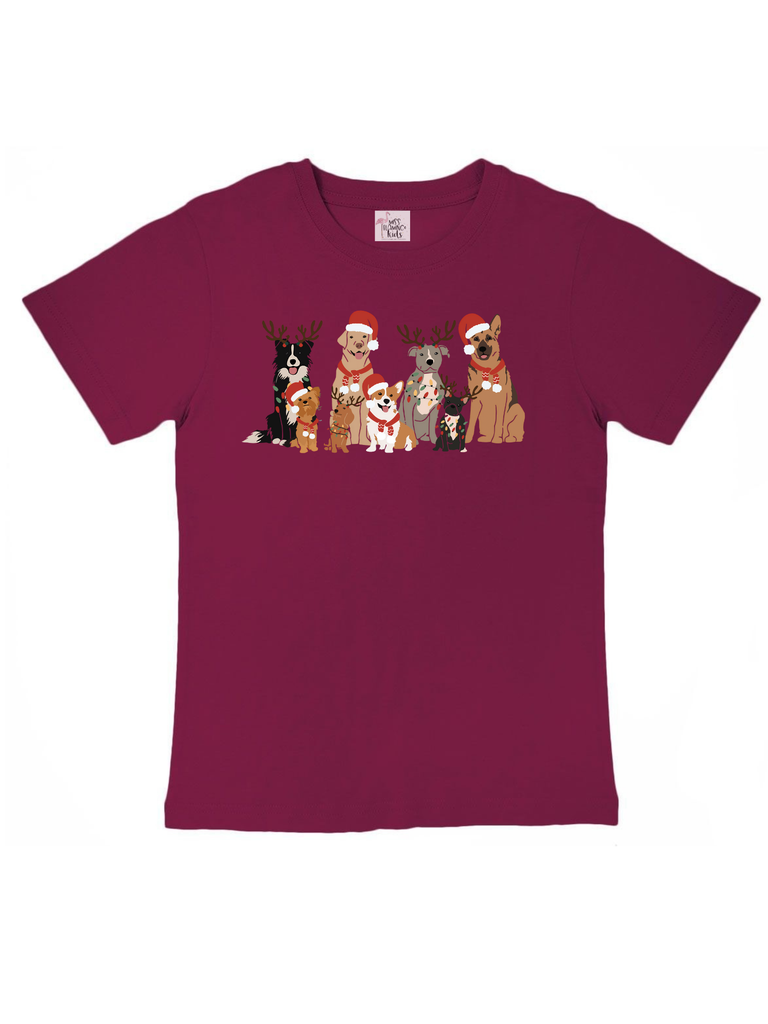 Kids Burgundy Christmas Dog Shirt