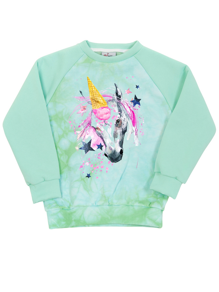 Girl Green Summer Horse Tie Dye SweatShirt