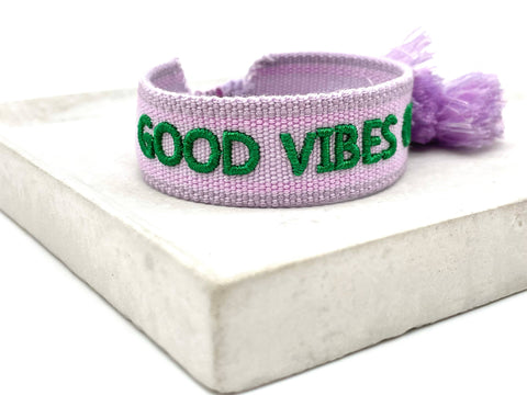 Good Vibes Only Statement Bracelet, Embroidered