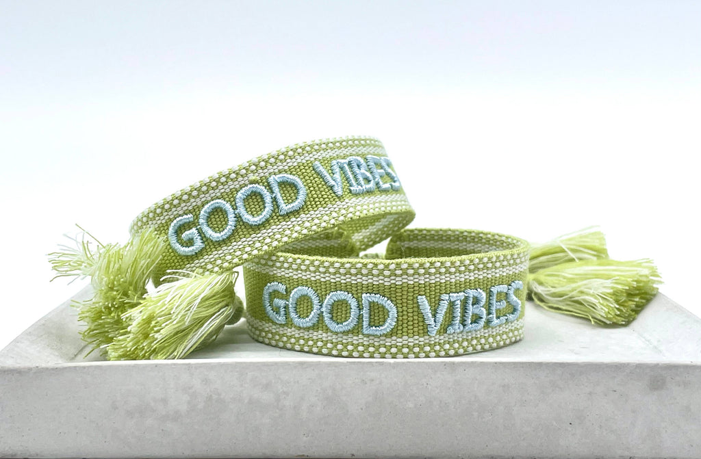 Girl Good Vibes Statement Bracelet Woven, Embroidered