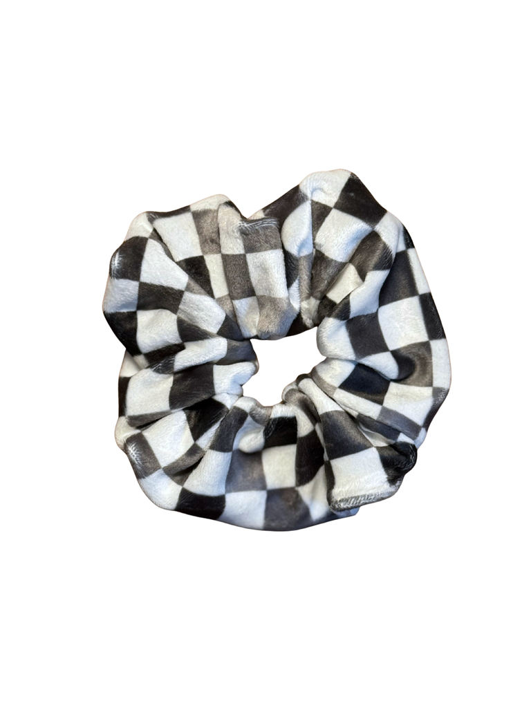 Girl Black Checkmate Velvet Scrunchies For Hair