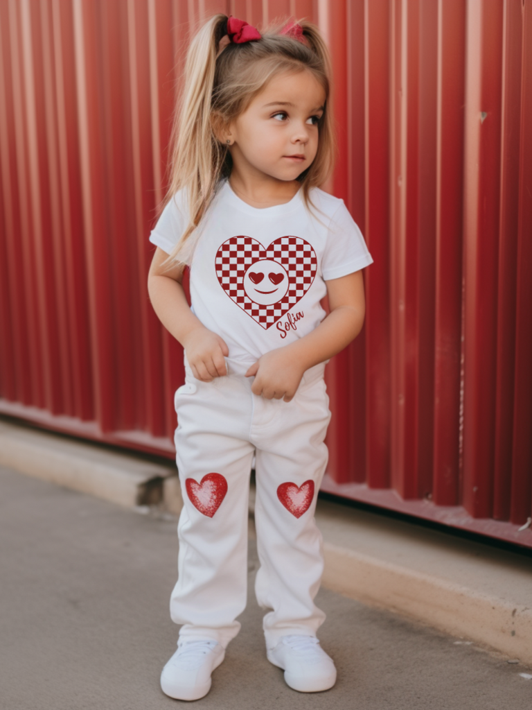 Girl Heart Personalised White Valentines T-Shirt