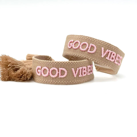 Girl Good Vibes Statement Bracelet Woven, Embroidered