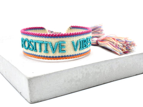 Girl Positive Vibes Statement Bracelet Woven, Embroidered
