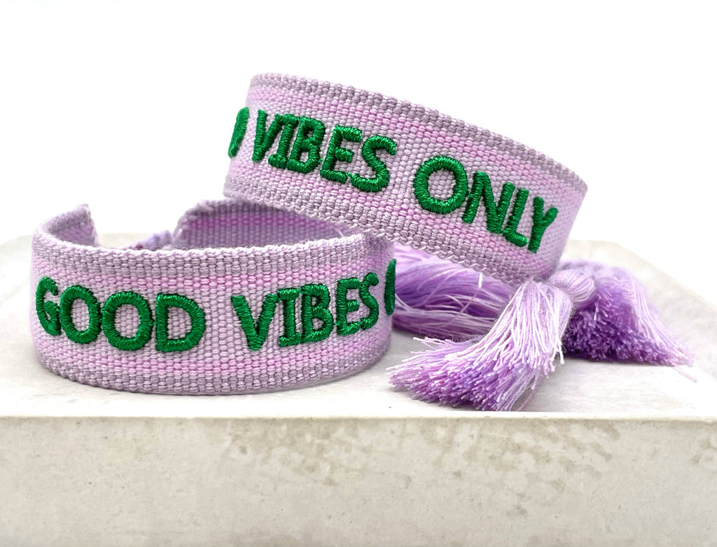 GOOD VIBES ONLY statement bracelet woven, embroidered