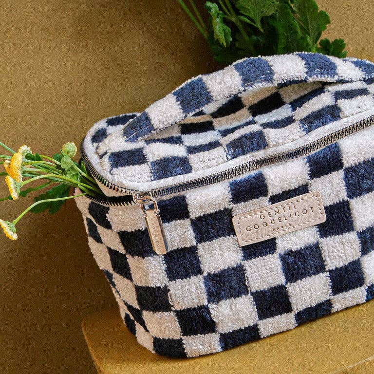 Terry-cloth Blue Checkered Vanity Case