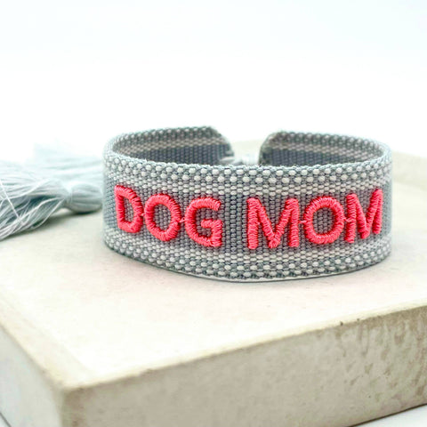 Girl Dog Mom Statement Bracelet Woven, Embroidered