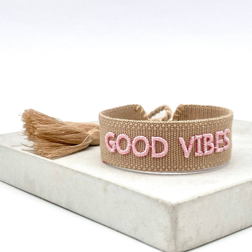 Girl Good Vibes Statement Bracelet Woven, Embroidered