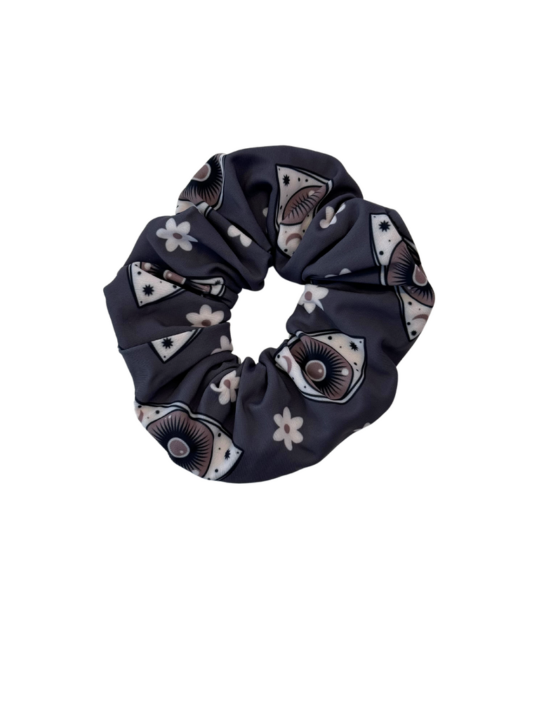 Grey Floral Evil Eye Scrunchie