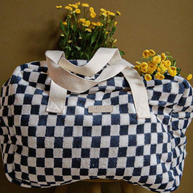 Blue Checkered Terry Weekend Bag