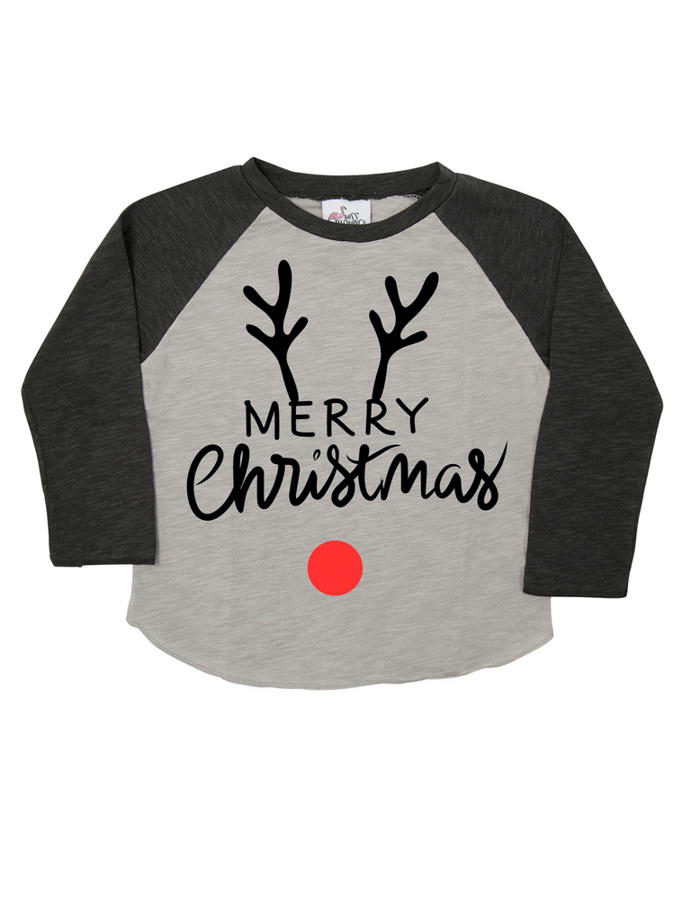 Boy Grey Merry Christmas Reindeer Long Sleeve Shirt