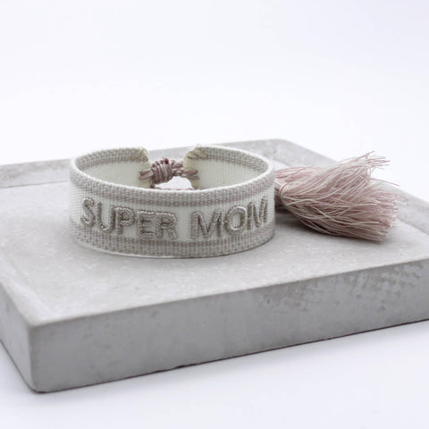 Super Mom Statement Bracelet Woven, Embroidered