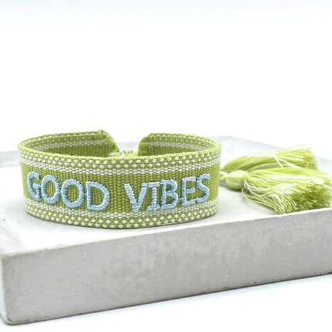 Girl Good Vibes Statement Bracelet Woven, Embroidered