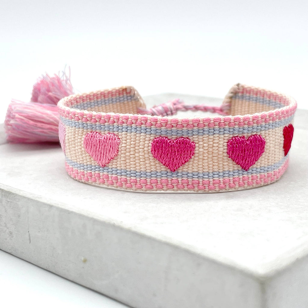Hearts woven statement bracelet, gradient hearts