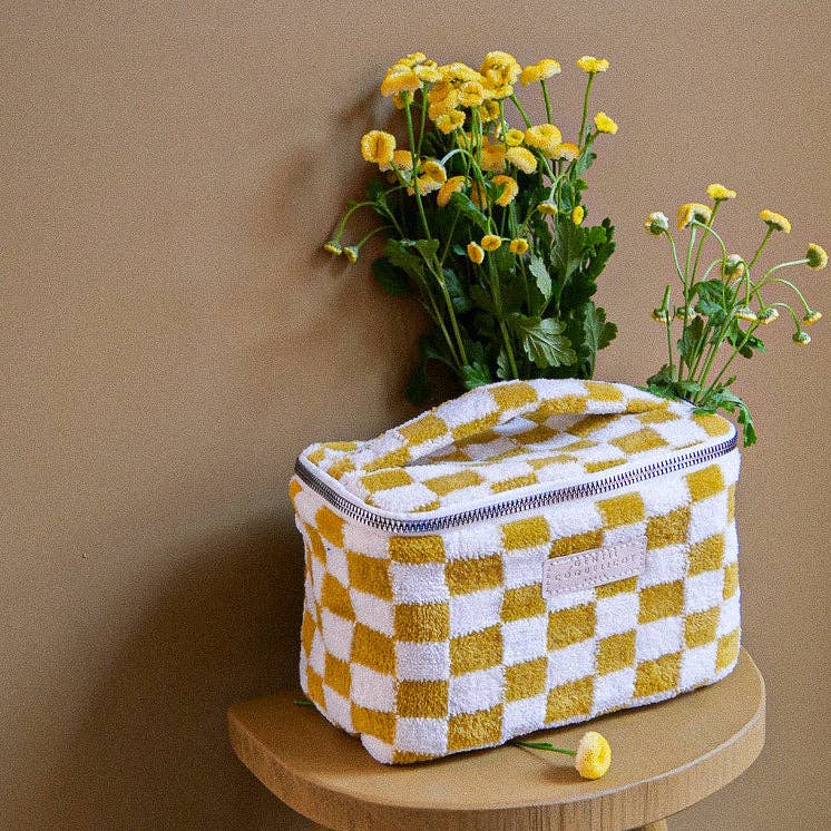 Terry-cloth Ochre Checkered Vanity Case