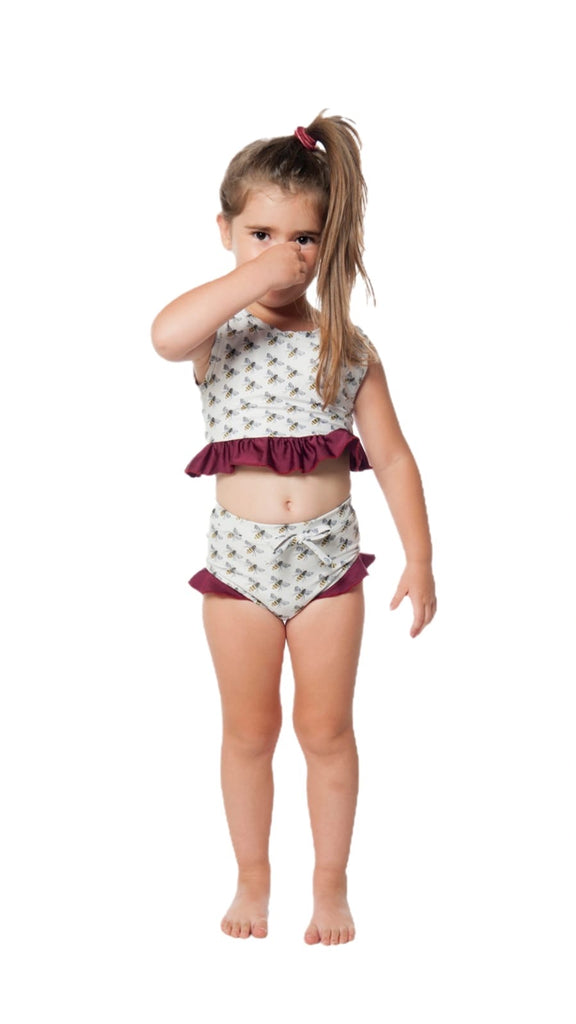 Girl Bordeux Tiny Whale Bee Swimsuit