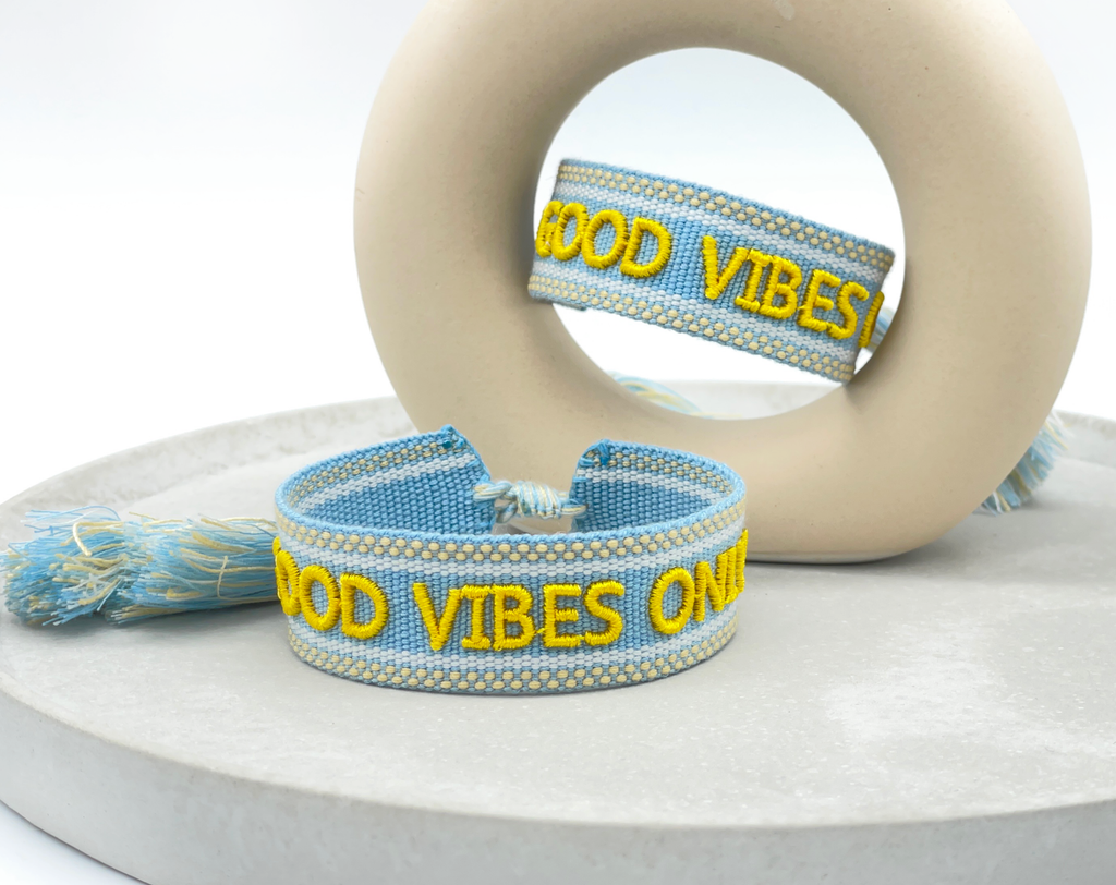 GOOD VIBES ONLY statement bracelet woven, embroidered