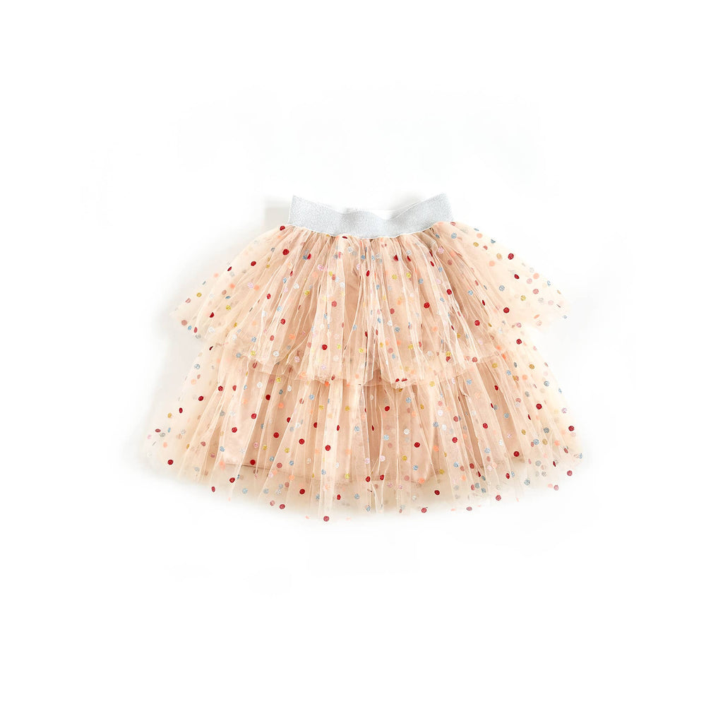 Girl Colombine Skirt with Multicolored Polka Dots