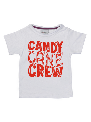 Girl White Candy Cane Crew Short Sleeve Shirt