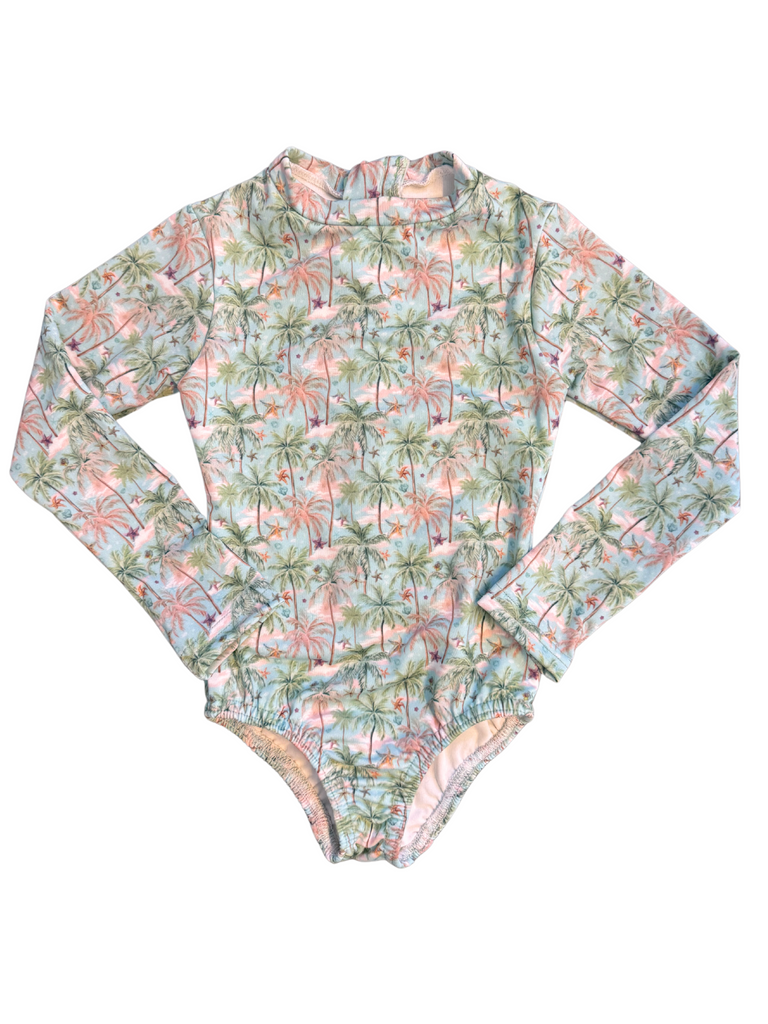 Girl Aqua Luna One Piece Long Sleeve Swimsuit