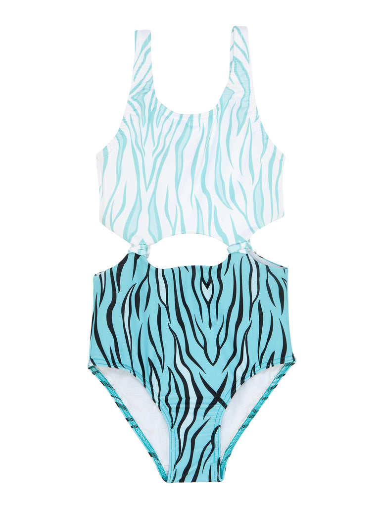 Girl Aqua Zebra Cut Mood One Piece Swimsuit