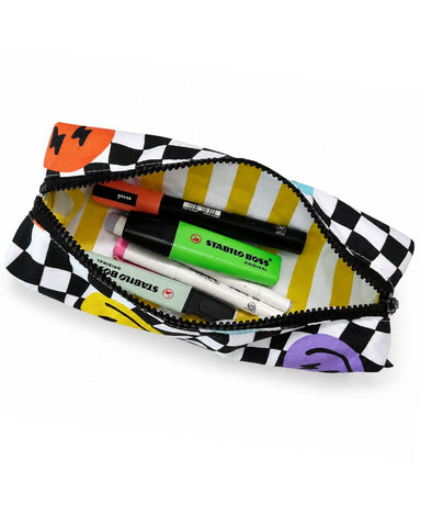 Boy Black Chevron Faces Pencil Case