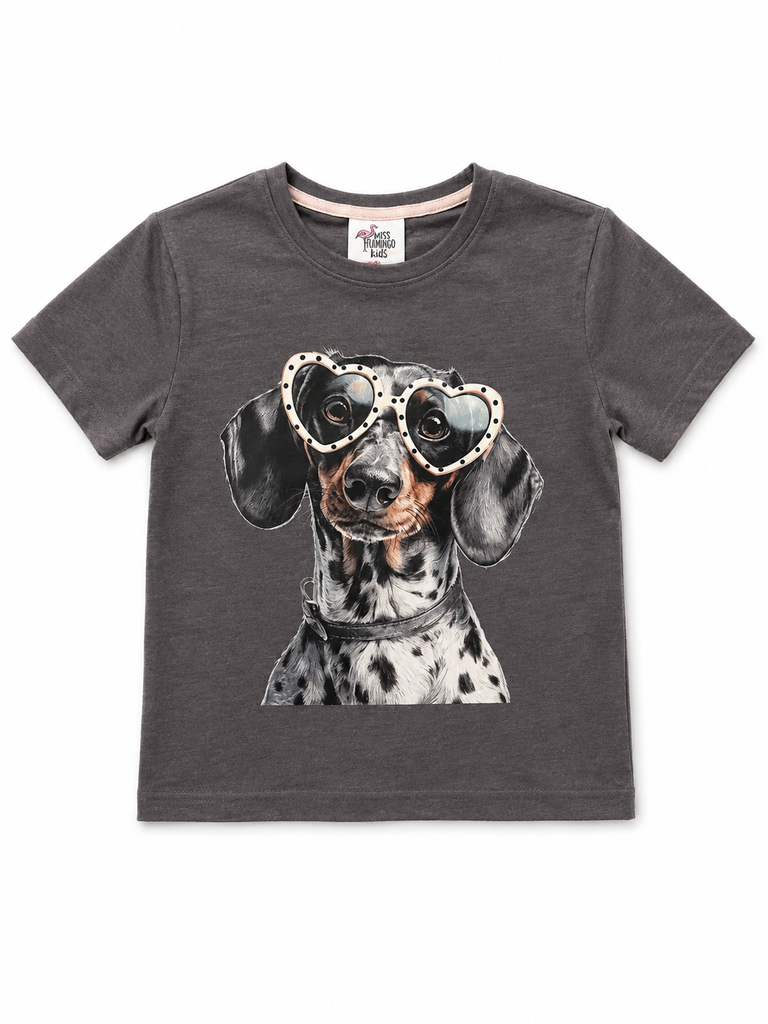 Girl Black Heart Eyes Puppy with Spots Shirt