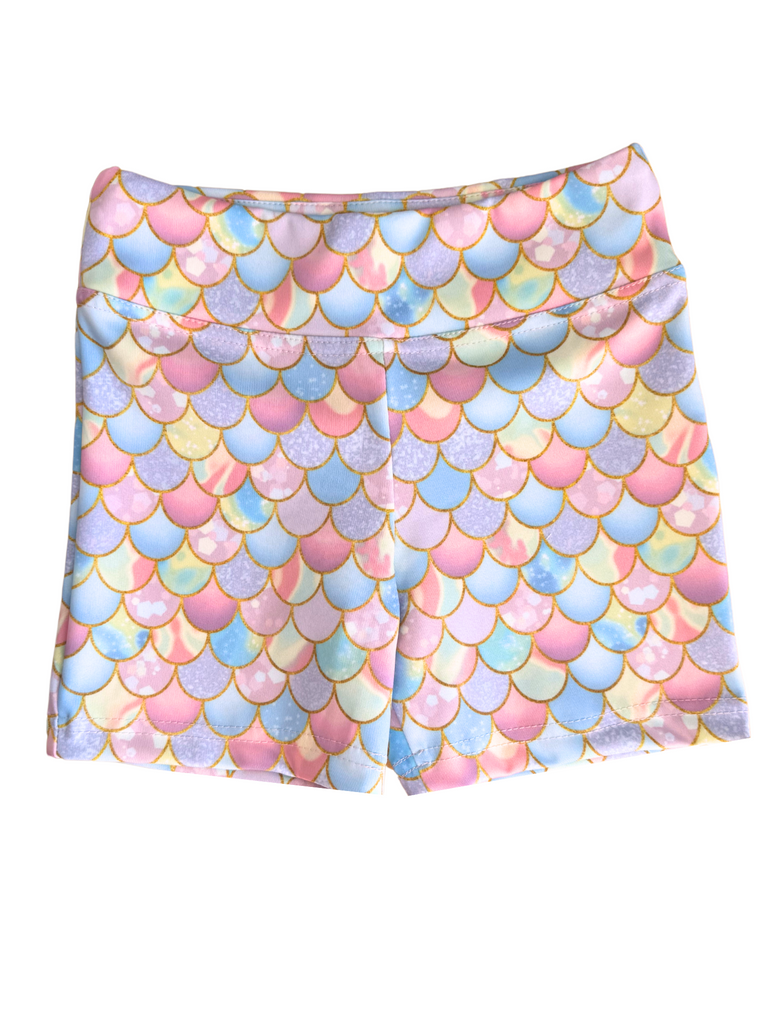 Girl Blue Mermaid Style Biker Shorts