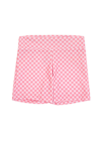 Girl Checker Coral Pink Biker Shorts