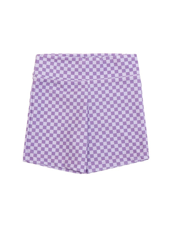 Girl Checker Purple Biker Shorts