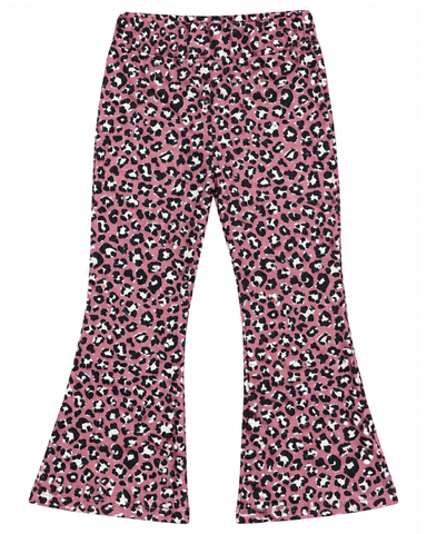 Girl Dusty Rose Leopard Velvet Bell Bottoms Leggings