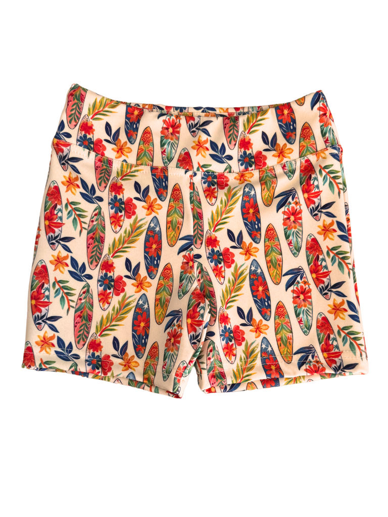 Girl Hawaiian Surfboard Biker Shorts