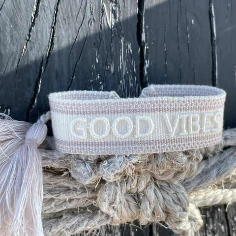 Girl Good Vibes Statement Bracelet Woven, Embroidered