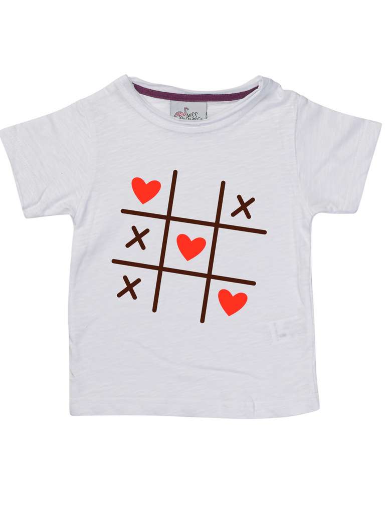 Girl White Valentines Heart Cross Sleeve Shirt