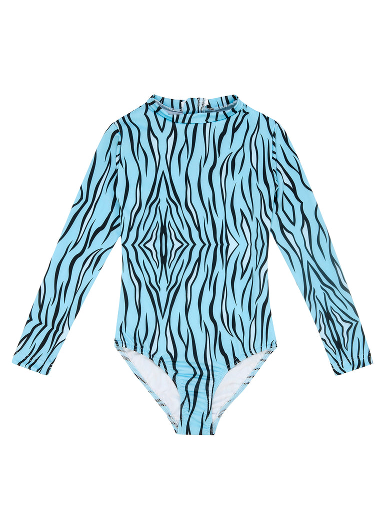 Girl Blue Zebra Surf Mood One Piece Swimsuit