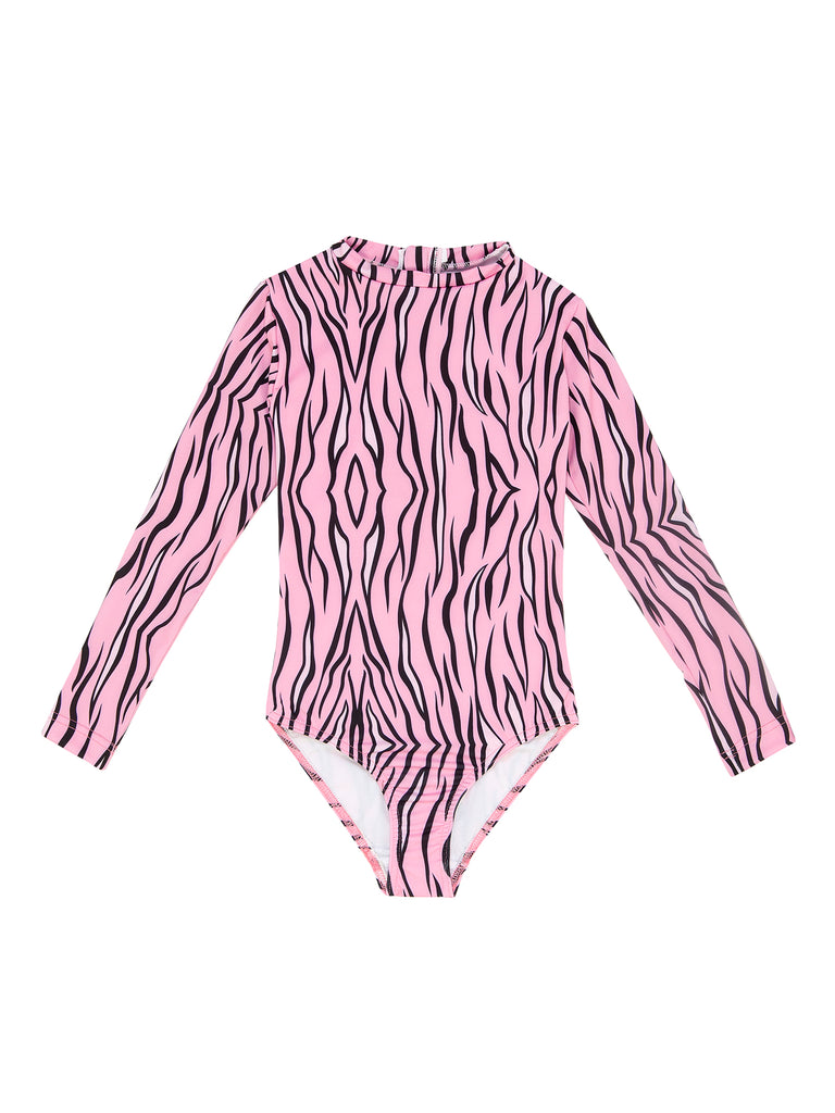 Girl Pink Zebra Surf Mood One Piece Swimsuit