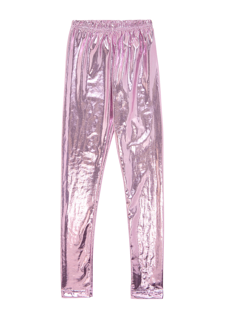 Girl Pink Sparkly Elastic Leggings