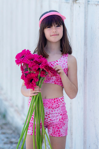 Girl Pink Messy Leopard Biker Shorts