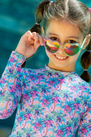 Girl Pink Luna One Piece Long Sleeve Swimsuit