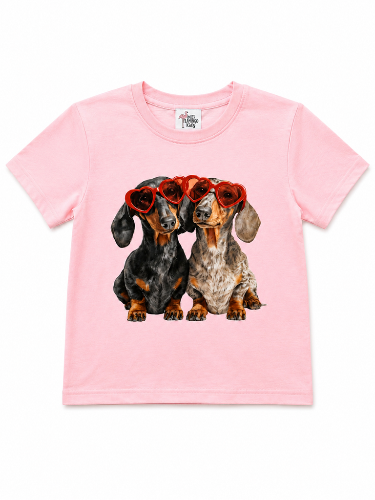 Girl Pink Heart Eyes Puppies Couple Shirt