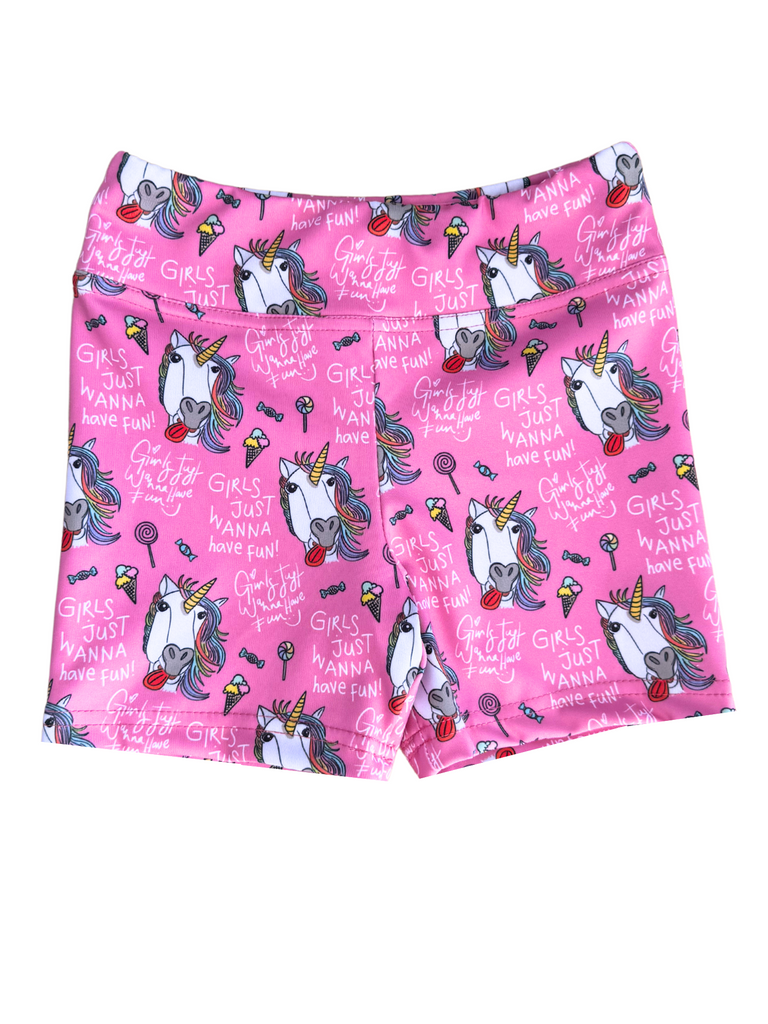 Girl Pink I Love Unicorns Biker Shorts