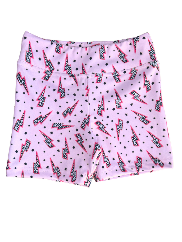 Girl Pink Lighting Bolts Biker Shorts