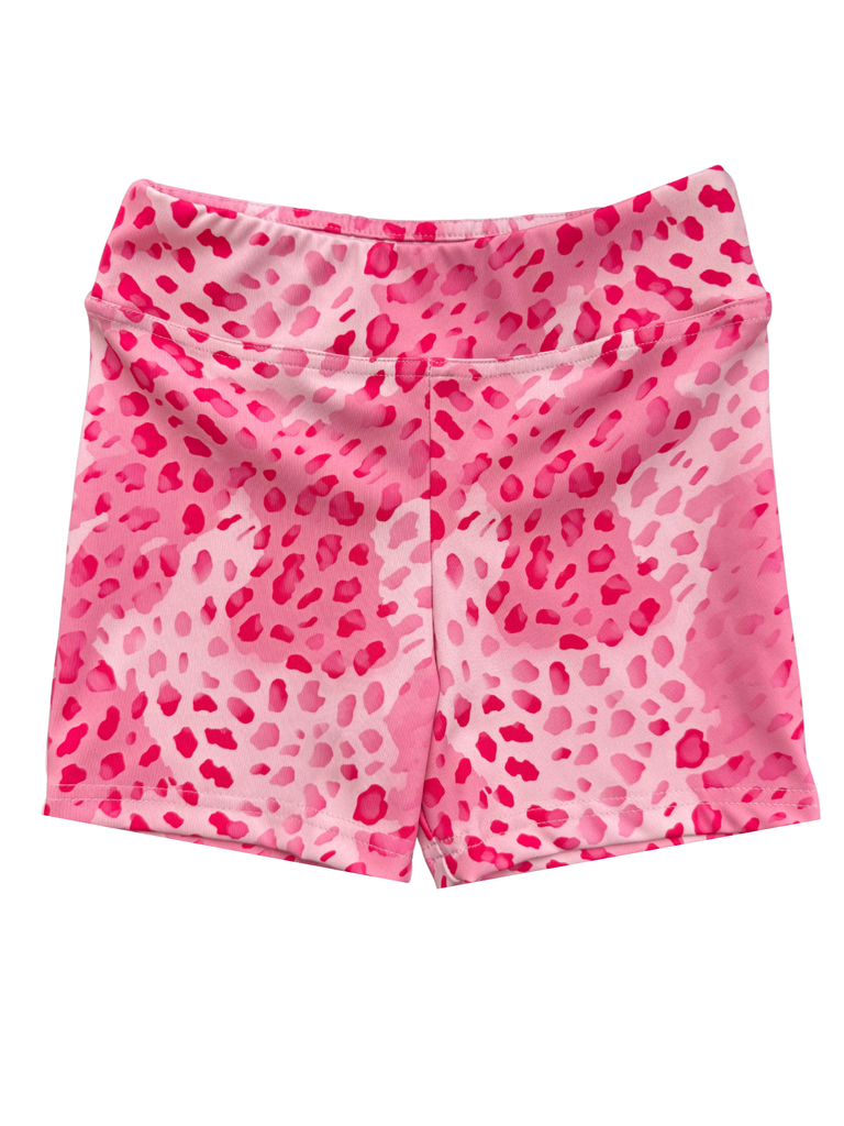 Girl Pink Messy Leopard Biker Shorts